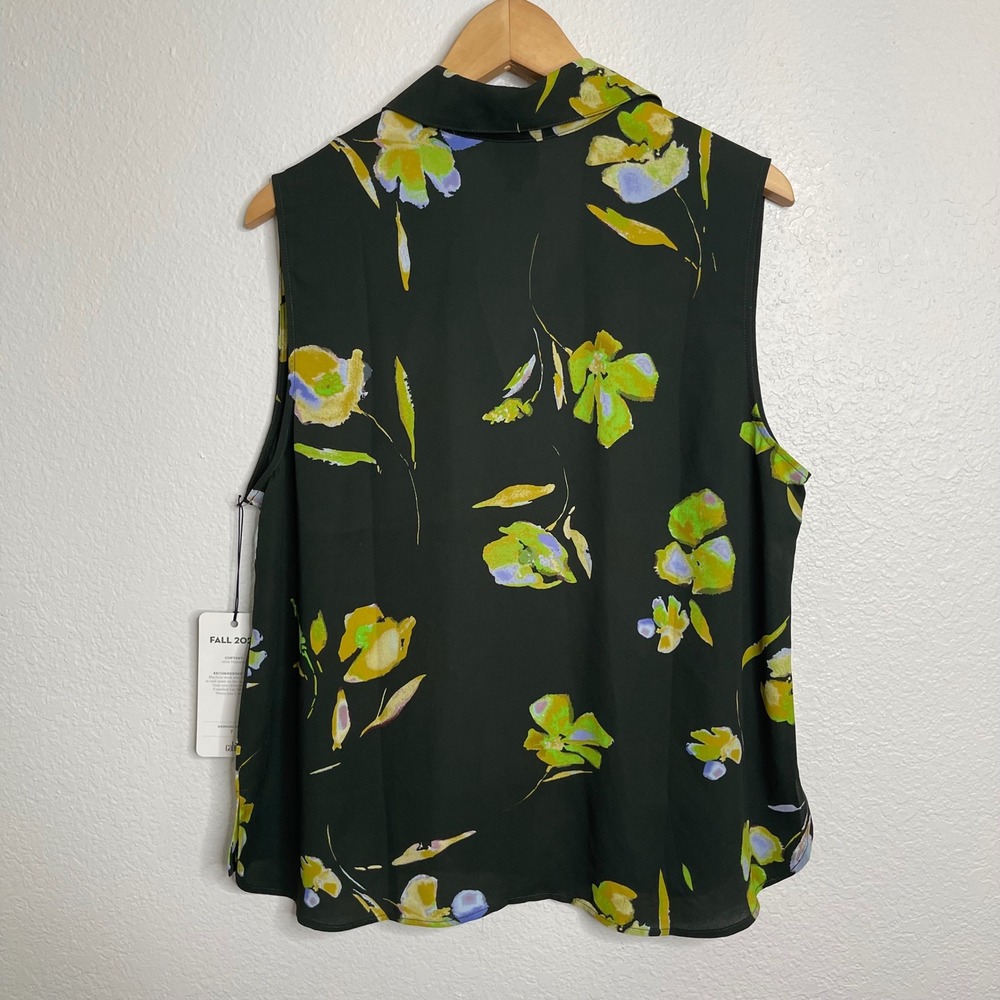 Cabi Placid Top 4740 Wallpaper Floral Sleeveless Button Down Blouse Green Large - Picture 5 of 5